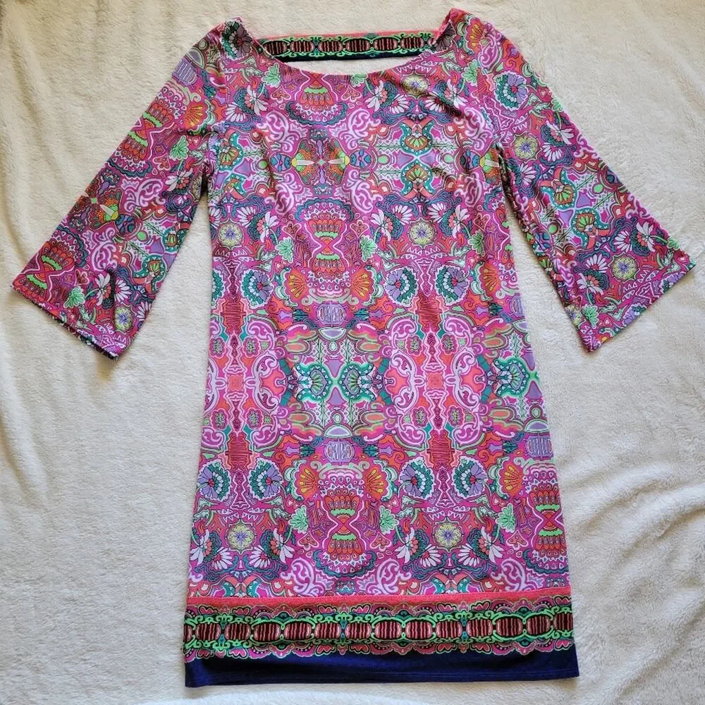 LAUNDRY by SHELLI SEGAL Multi-Color Vibrant Pattern Floral Pull On Dress *sz S*